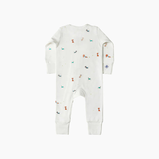 Snugbeenightwear cotton sleepsuit featuring playful dogs