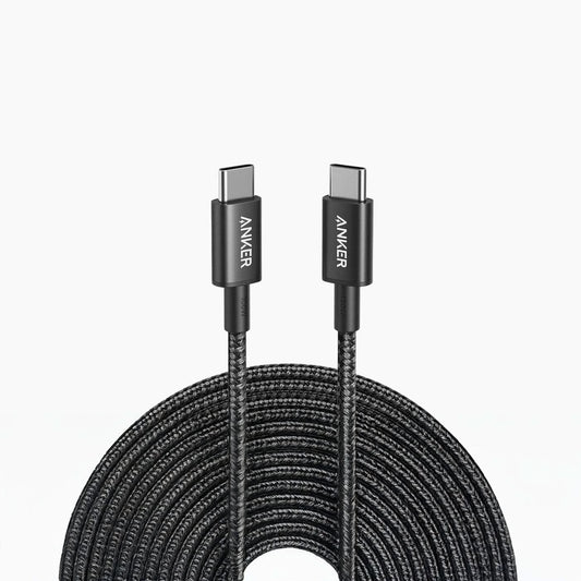 كابل جديد من النايلون USB-C إلى USB-C 2.0 بطول 6 أقدام باللون الأسود