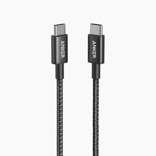 كابل جديد من النايلون USB-C إلى USB-C 2.0 بطول 6 أقدام باللون الأسود
