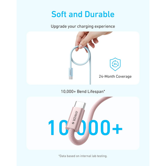 كابل Zolo USB C إلى USB C، كابل شحن سريع مضفر وخالٍ من الأوساخ من النوع C (240 واط) (1.8 متر/6 قدم) أسود