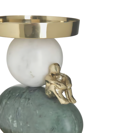 Aluminium Marble Candle Holder Golden and Green 1