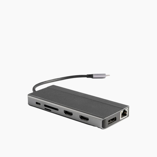 موزع 13 في 1 بمنفذ HDMI مزدوج وDP 4K USB-C Ethernet بسرعة نقل بيانات 10 جيجابت في الثانية