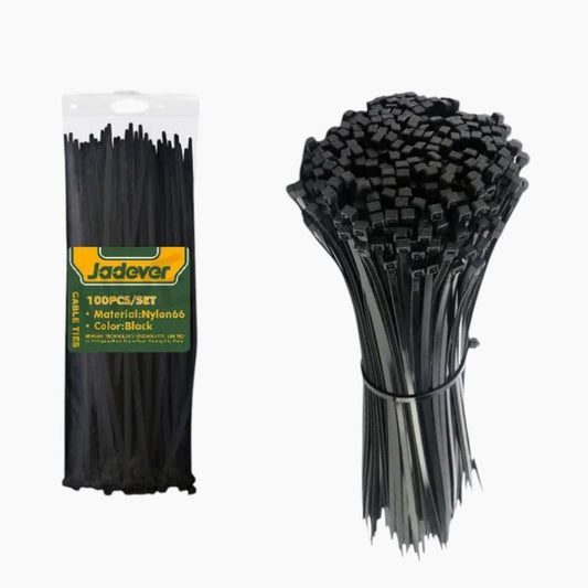 ربطات كابلات Jadever مقاس 200×3.6 مم، عبوة من 100 قطعة - أسود