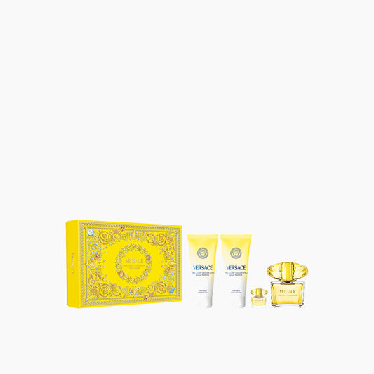 Versace Yellow Diamond EDT 90Ml + EDT 5Ml + Shower Gel 100Ml + Body Lotion 100Ml Gift Set For Women