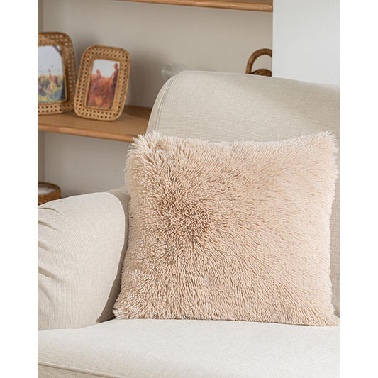 غطاء وسادة EH Living منفوش من القطيفة 45x45 سم بيج
