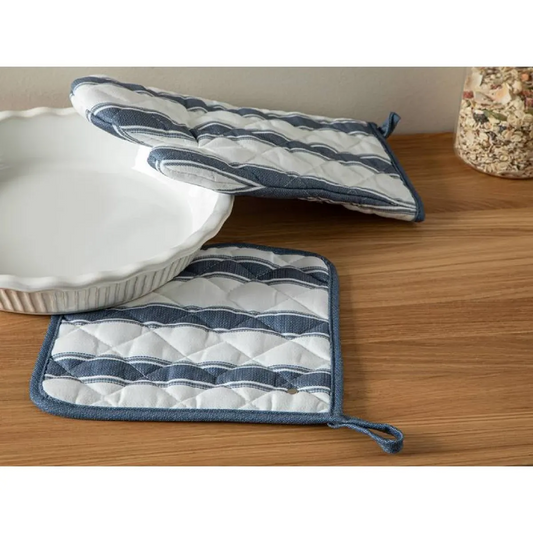 مجموعة مطبخ EH Living من البوليستر بلون أزرق بخطوط زرقاء، قطعتين، 17x30 سم + 20x20 سم، أزرق داكن