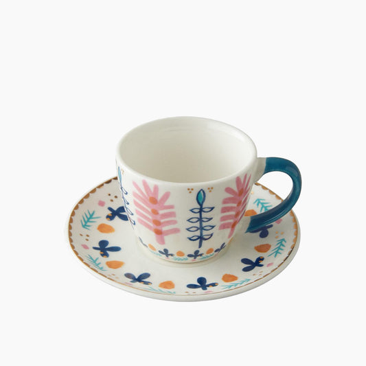 Love Adore New Bone China 4 Pieces 2 Servings Coffee Cup Set 90 ml Pink - Blue