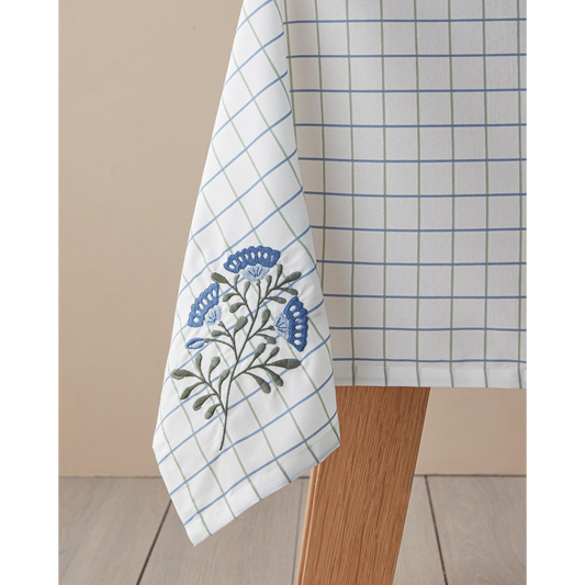 EH Living Retro Chic Polycotton Table Cloth 150x200 cm White - Blue