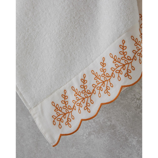 EH Living Artistic Leafy Cotton Brode Face Towel 50x80 cm Ecru - Yellow