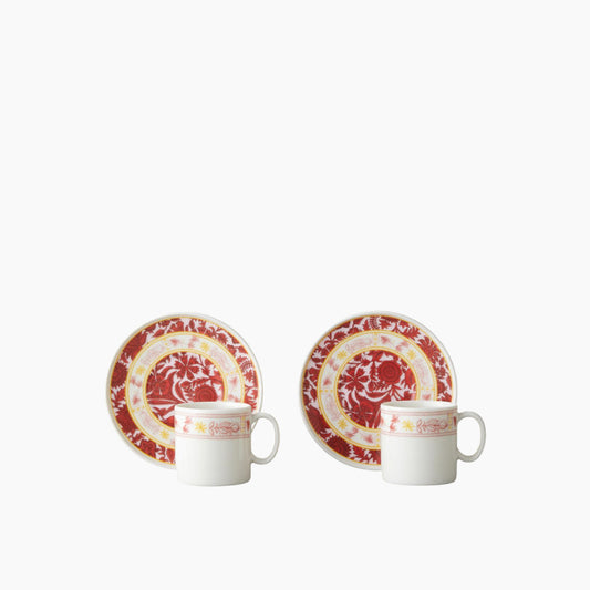 EH Living Seris Bone Porcelain 4 Pieces 2 Servings Coffee Cup Set 90 ml Pink - Yellow