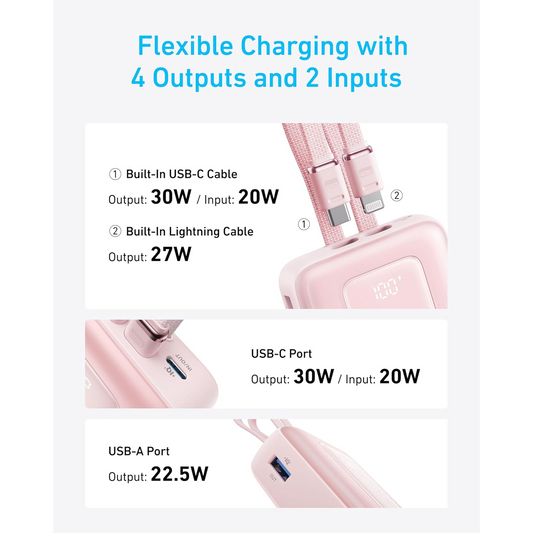 باور بانك أنكر 30 واط مع كابل USB C