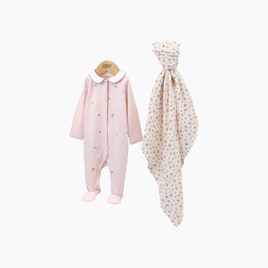 Bisou Petite Embroidered Romper Hat & Blanket Set (3 Pieces)