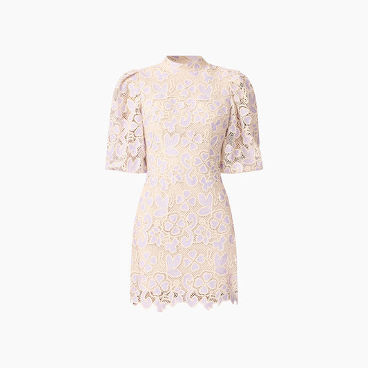 Elliott Jasmine Puff Sleeve Mini Dress in Purple & Beige
