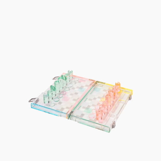Sunnylife Mini Lucite Chess & Checkers - Aurora