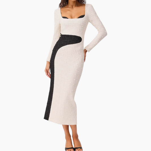 Elliatt Paloma Long Sleeve Midi Dress in Black and White
