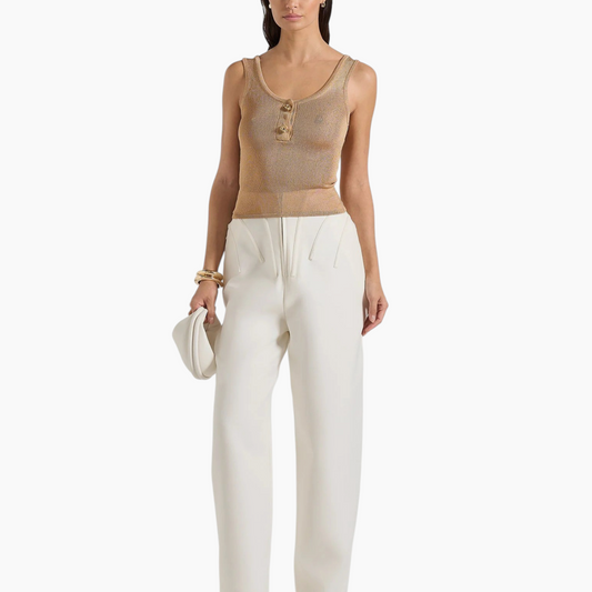 Manière De Voir Pippa Pointelle Knitted Tank Top With Knot Button - Gold