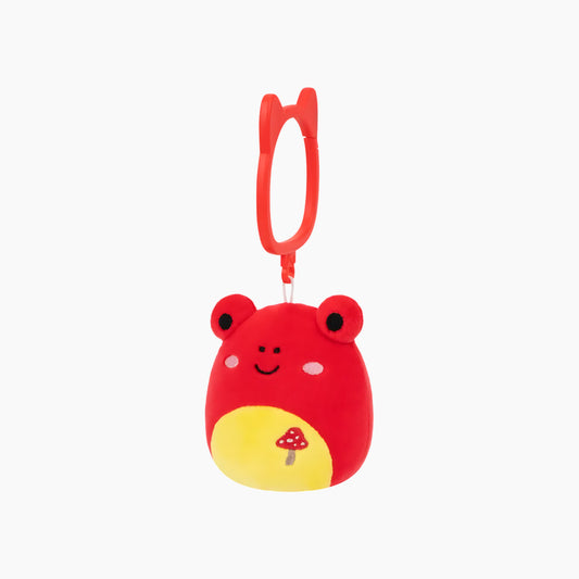 JAZWARES Squishmallows- Clip-On Little Plush 3.5" Obu the Red Tropical Frog with Mushroom Embroidery