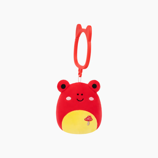 JAZWARES Squishmallows- Clip-On Little Plush 3.5" Obu the Red Tropical Frog with Mushroom Embroidery