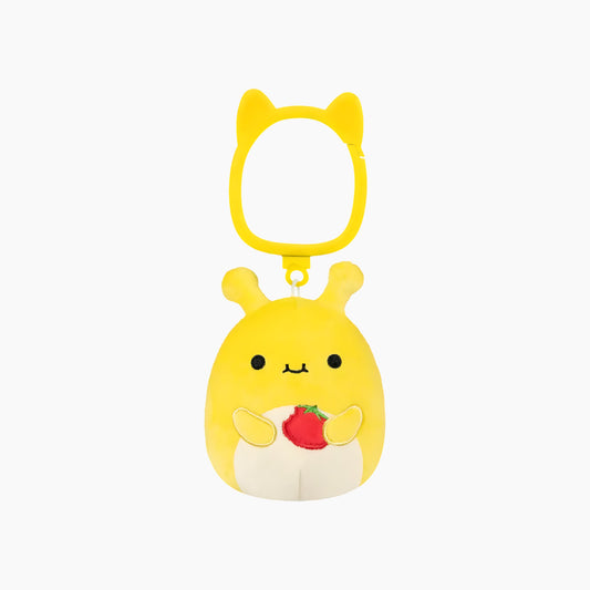 JAZWARES Squishmallows- Clip-On Little Plush 3.5" Zarina the Yellow Banana Slug Holding Tomato