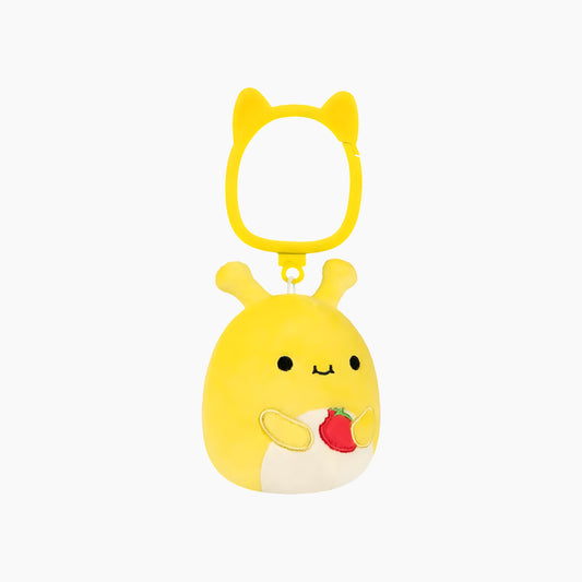 JAZWARES Squishmallows- Clip-On Little Plush 3.5" Zarina the Yellow Banana Slug Holding Tomato