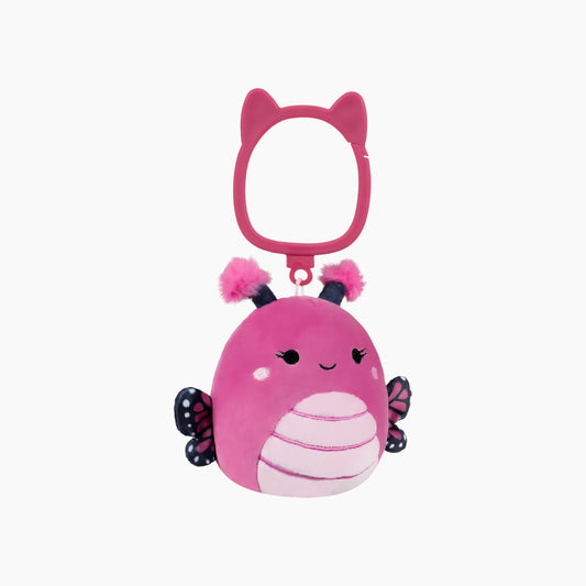 JAZWARES Squishmallows- Clip-On Little Plush 3.5" Marcelina the Raspberry Pink Monarch Butterfly