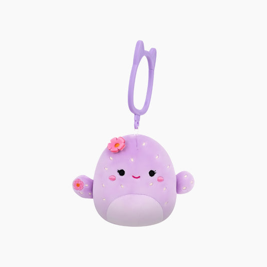 JAZWARES Squishmallows- Clip-On Little Plush 3.5" Adrienne the Purple Barrel Cactus