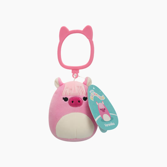 JAZWARES Squishmallows- Clip-On Little Plush 3.5" Veronika the Pink Shetland Pony with Bangs