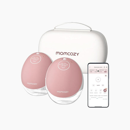 مضخة الثدي القابلة للارتداء Momcozy M9 رمادية اللون، يتم التحكم بها عن طريق تطبيق الهاتف المحمول