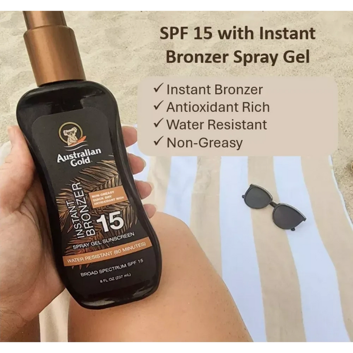 Australian Gold Instant Bronzer 15 Spray Gel Sunscreen 237Ml