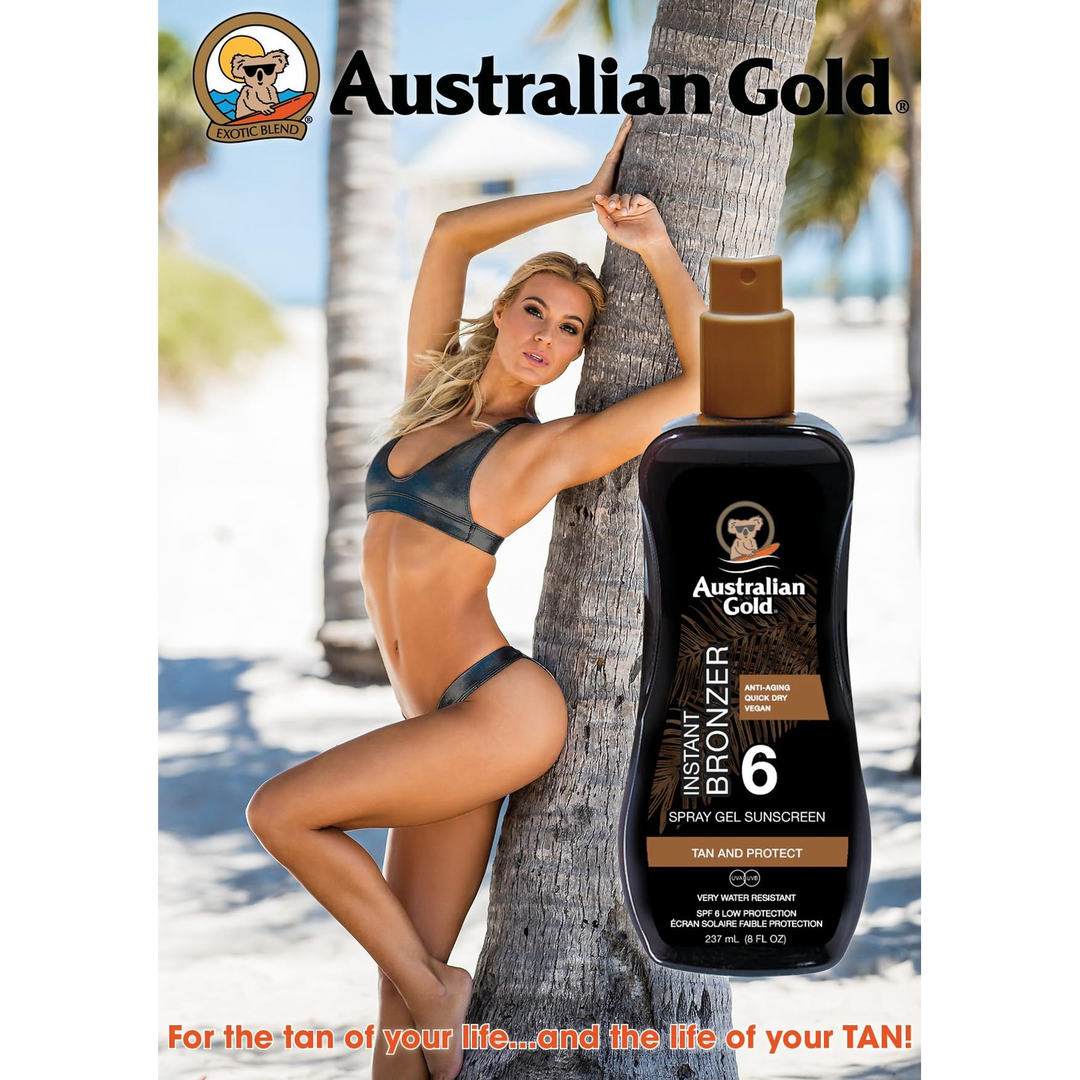Australian Gold Spray Gel Sunscreen Instant Bronzer With Antioxidant Rich Kakadu Plum 237Ml