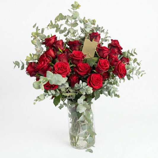 Red Roses Glass Vase