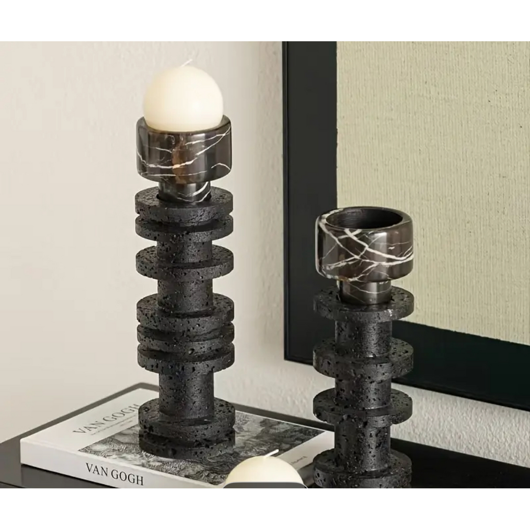 Stone candleholder set crafted from natural stone