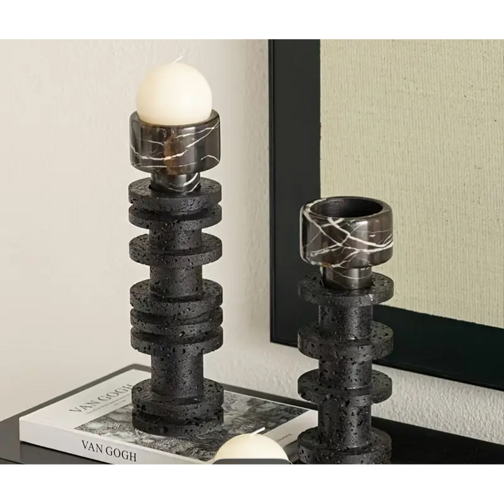 Stone candleholder set crafted from natural stone