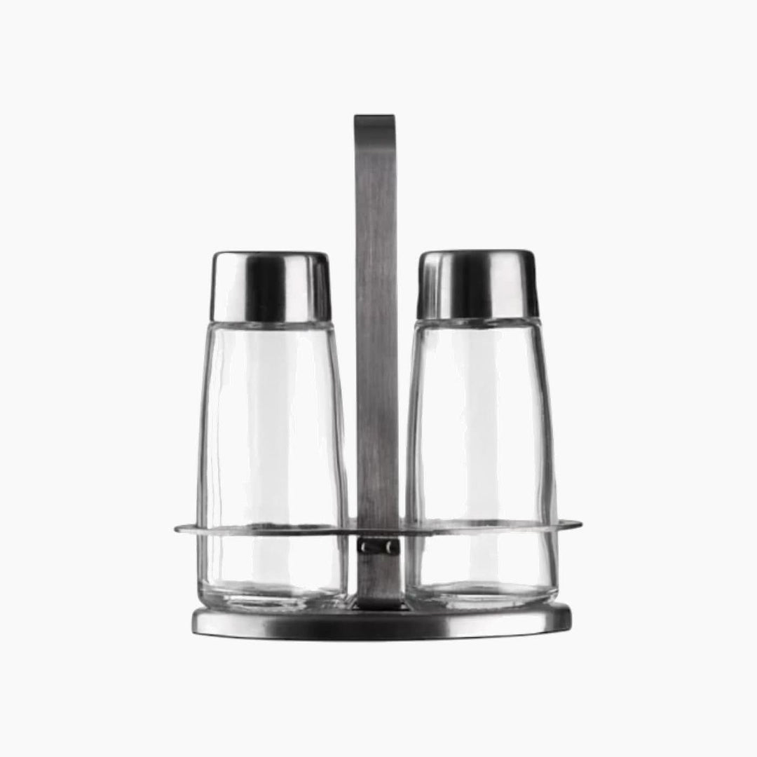 Pinti transparent glass and stainless steel salt and pepper shaker set
