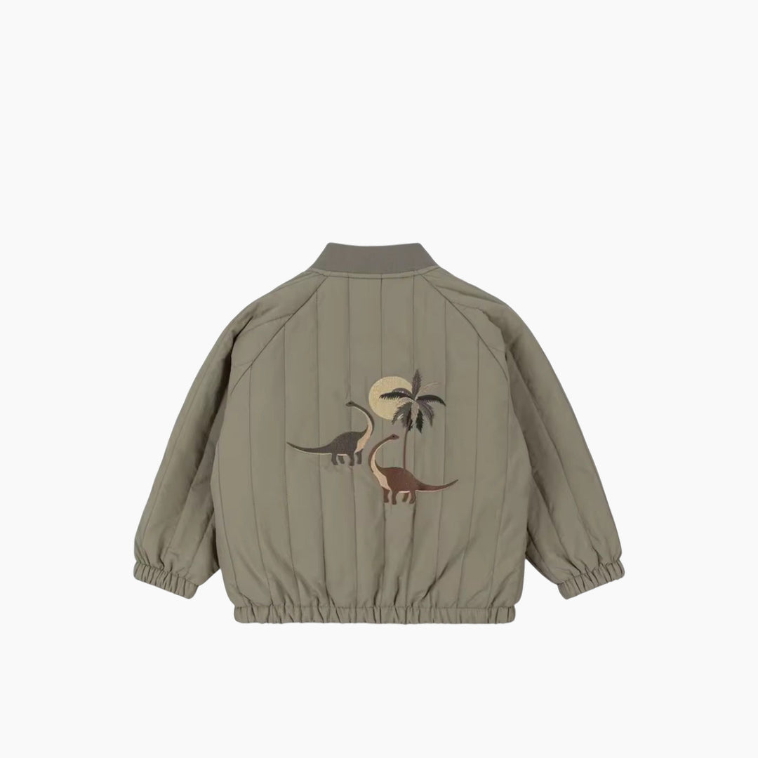 Konges Kids quilted dinosaur embroidered jacket in olive green, size 3 year