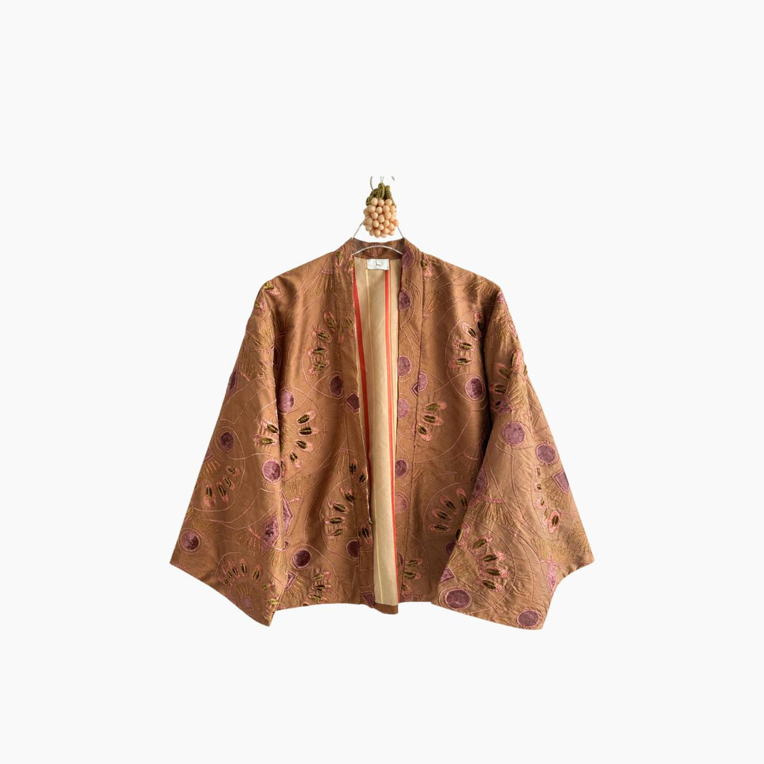 Rusty Bronze Silk Velvet Petal Kimono Jacket