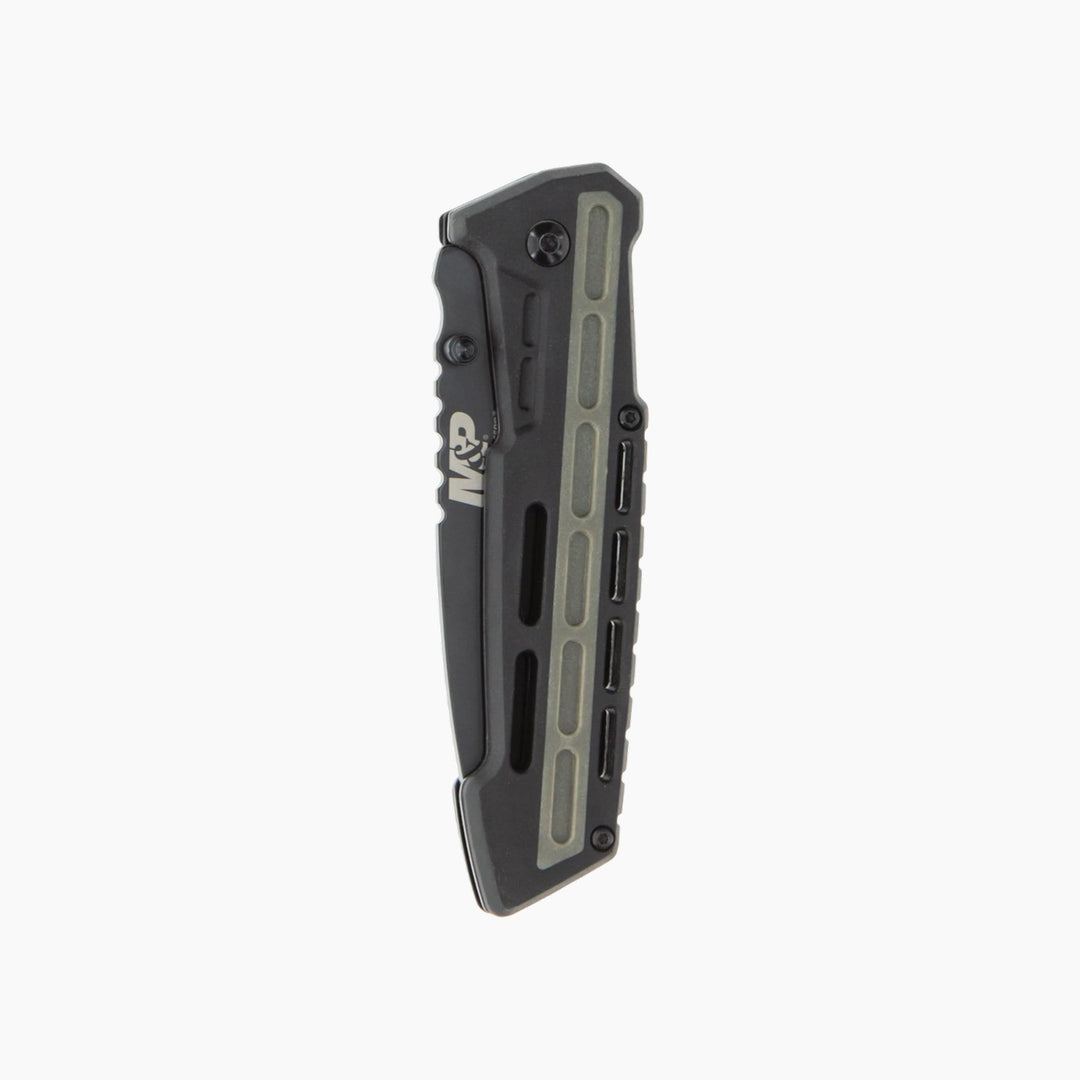 Smith &amp; Wesson M&amp;P folding knife with black oxide coated blade and rubber overmold handle