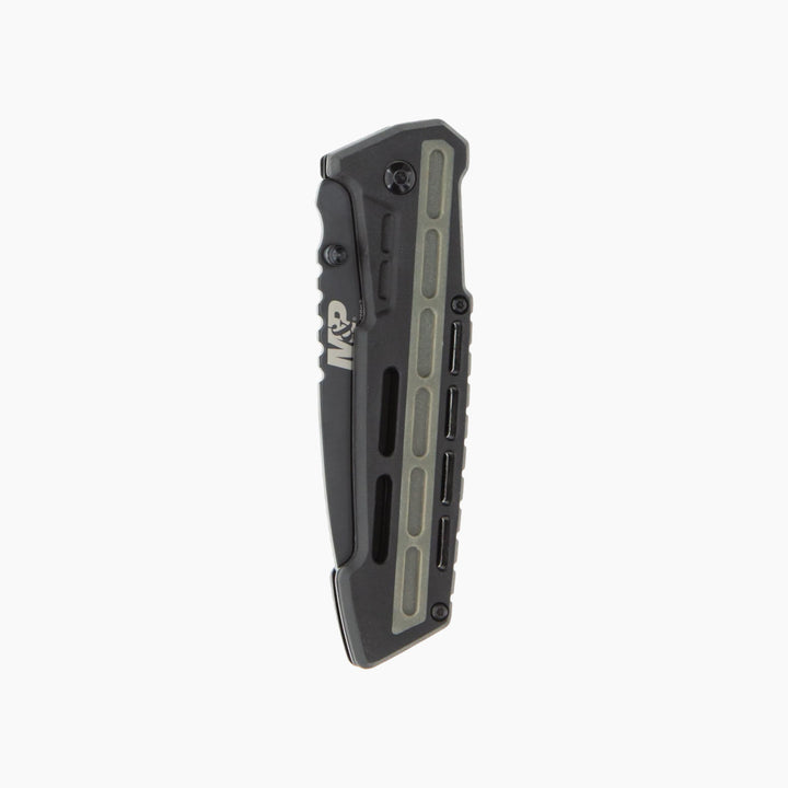 Smith &amp; Wesson M&amp;P folding knife with black oxide coated blade and rubber overmold handle