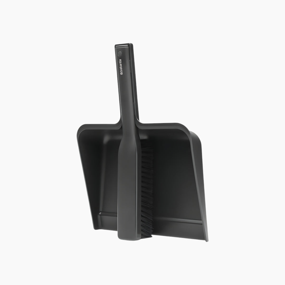 Brabantia dark grey dustpan and brush set made from recycled plastic