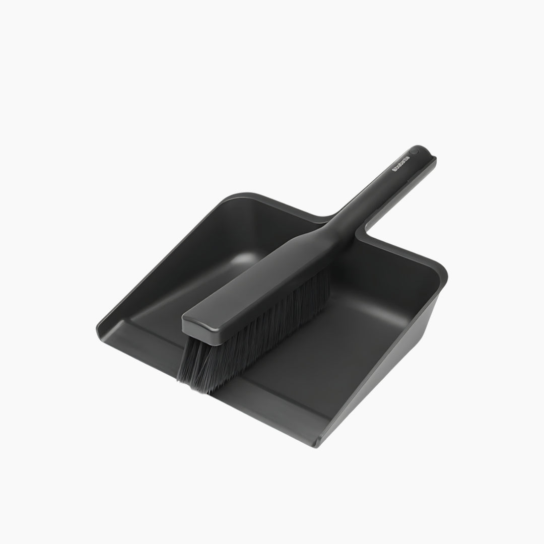 Brabantia dark grey dustpan and brush set made from recycled plastic