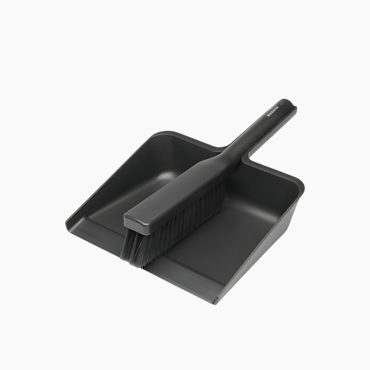 Brabantia dark grey dustpan and brush set made from recycled plastic