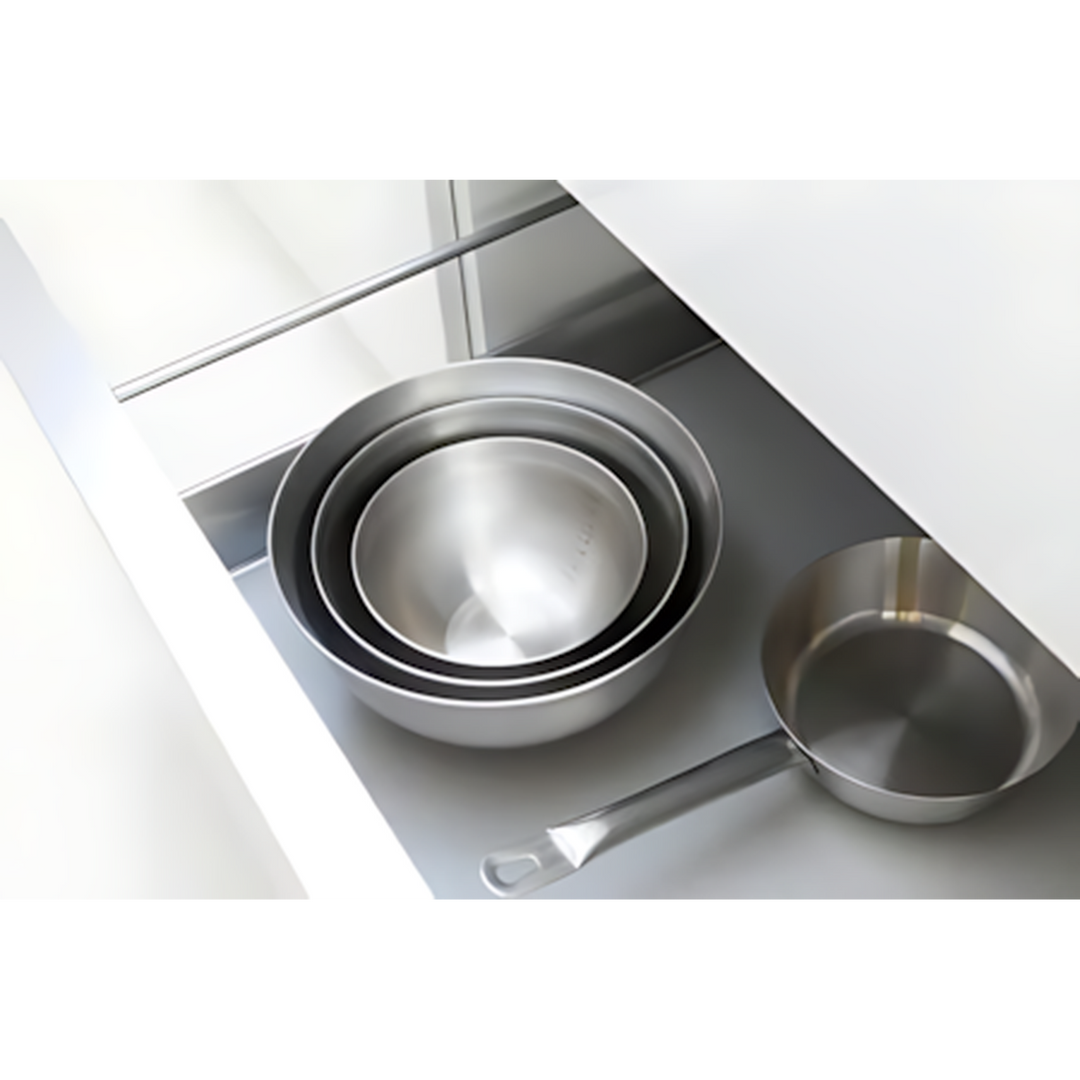 Brabantia three-piece mixing bowl set in matt steel
