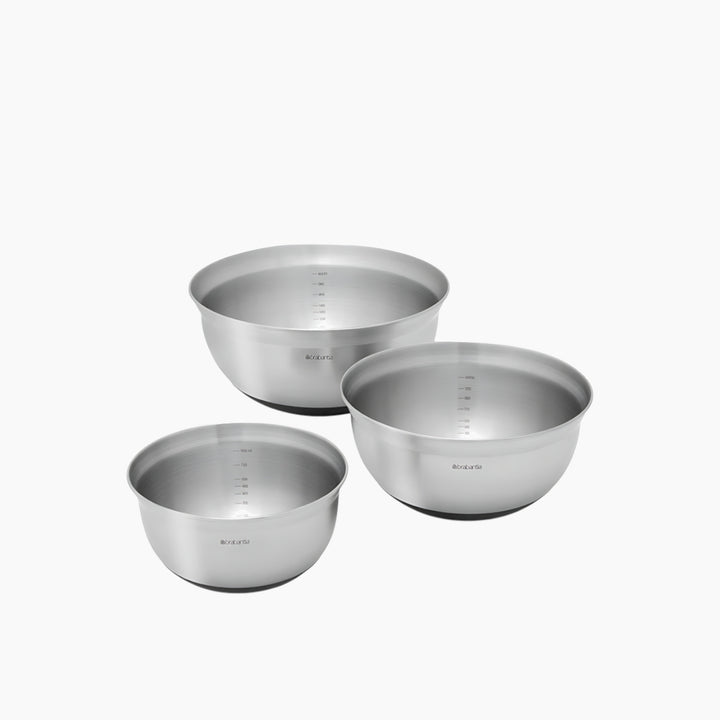 Brabantia three-piece mixing bowl set in matt steel finish