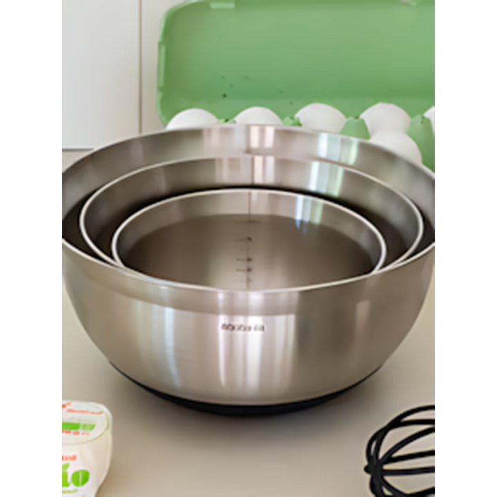 Brabantia set of three matte steel mixing bowls
