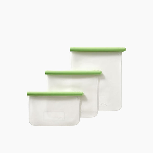Reusable Flat Silicone Food Bag Set of 3 Pieces Transparent