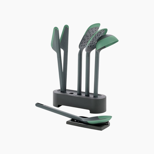 Non Scratch Cooking Utensil Set of 5 Pieces Grey with Green