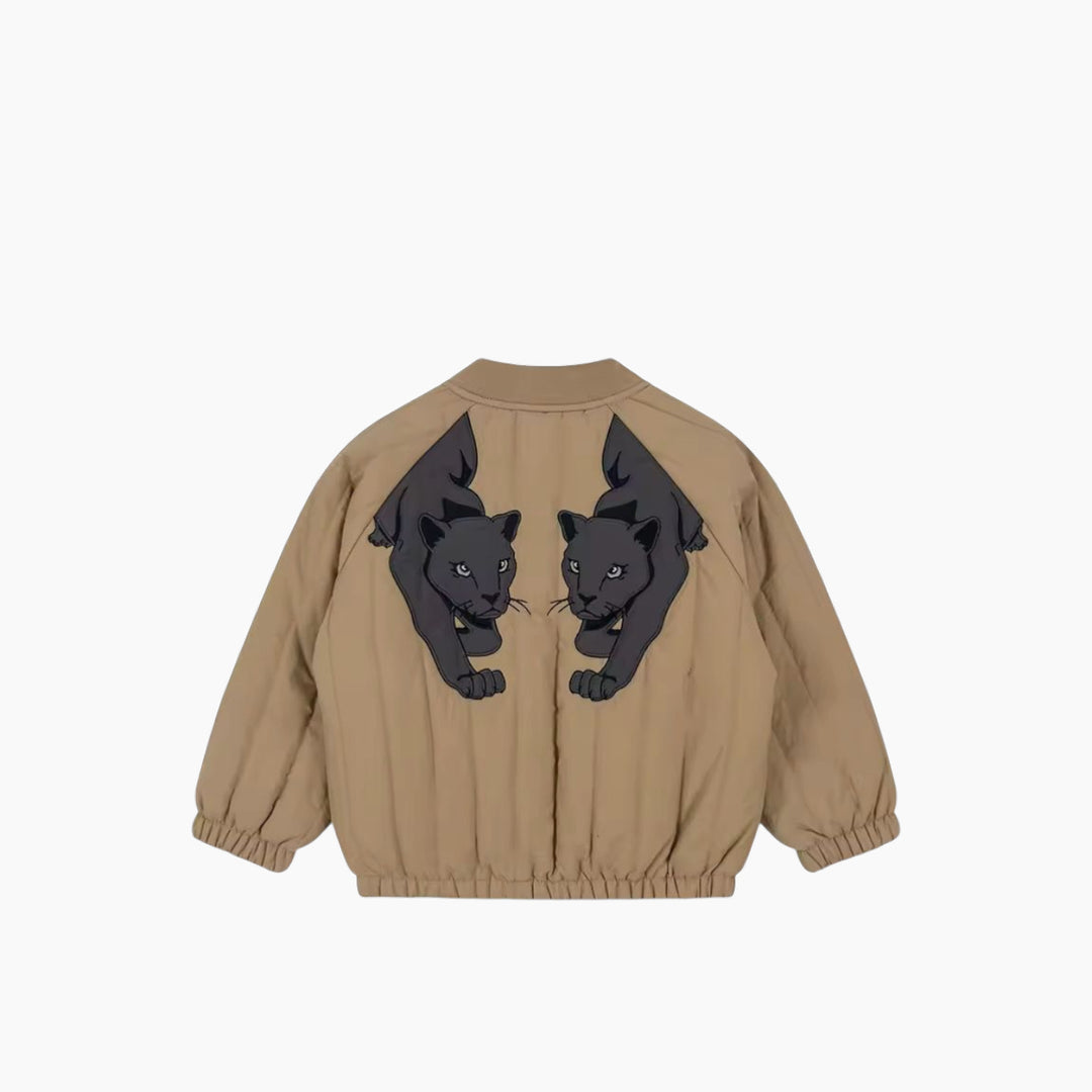 Konges Kids quilted beige jacket with panther back print