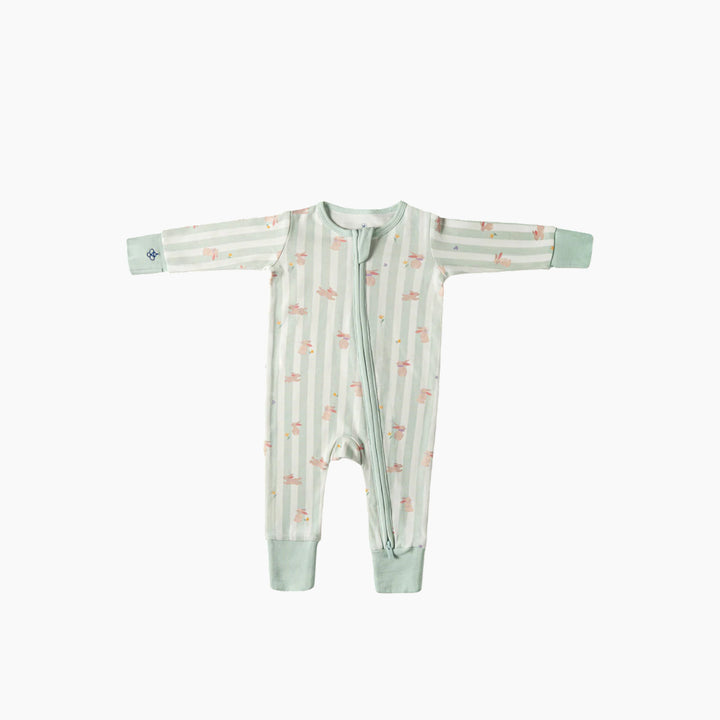 Snugbeenightwear Meadow hop cotton sleepsuit with playful bunnies