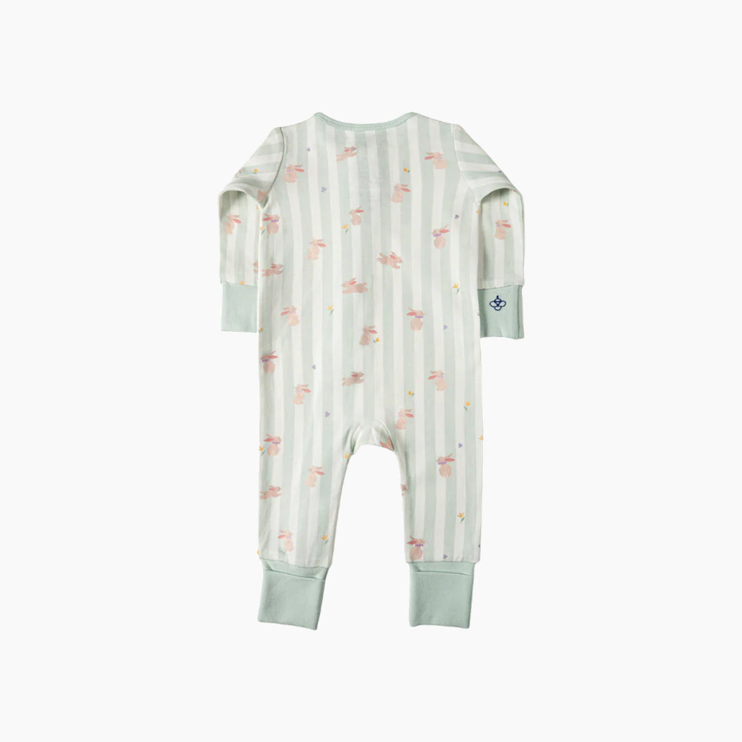 Snugbeenightwear Meadow hop cotton sleepsuit with playful bunnies