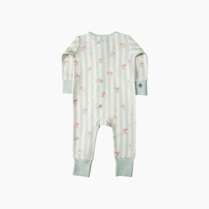 Snugbeenightwear Meadow hop cotton sleepsuit with playful bunnies